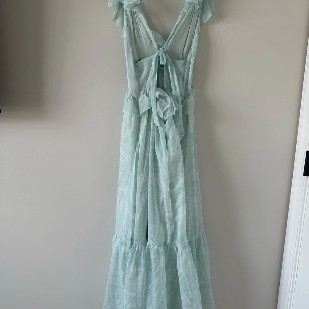 Abercrombie & Fitch Light Mint Ruffle Back Tie Maxi Dress